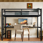 Metal Twin Size Loft Bed with Power Outlet and LED Lighted, Space-Saving, Noise Reduced, Black