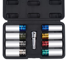 Lug Nut Impact Socket Set 1/2 in Drive Metric and SAE 6-Point Deep Socket