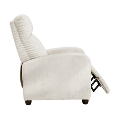 Modern Push Back Recliner Chair Beige Soft Corduroy Upholstery Comfort Solid Wood Living Room Furniture 1pc