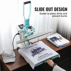 Heat Press Machine 15x15 in Slide Out Heat Transfer Machine T-Shirts Green