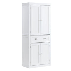 72" Kitchen Pantry Storage Cabinet, Freestanding Utility Cabinets with Doors, Drawer and 3 Adjustable Shelves, Tall Food Buffet Pantries for Kitchen, Living Room, Dinning Room, Laundry, White