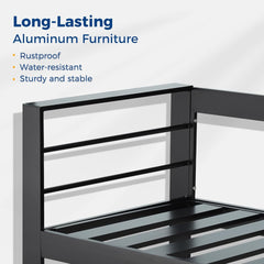 73" All-Weather Aluminum Patio Sofa, 3 Seat Outdoor Couch with Thick Light Gray Cushions & Black Frame