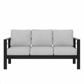 73" All-Weather Aluminum Patio Sofa, 3 Seat Outdoor Couch with Thick Light Gray Cushions & Black Frame