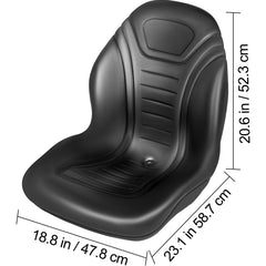 Universal Lawn Tractor Seat Replacement, Compact High Back Mower Seat, Black Vinyl Forklift Seat, Central Drain Hole Skid Steer Seat with Mounting Bolt Patterns of 8" x 11.5" & 11.25" x 11.5".
