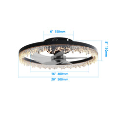 Smart Flush Mount Ceiling Fan with Light – 20-inch Integrated LED Chandelier with 5 Invisible Blades, Remote Control & Timer, Dimmable Lighting, Ultra-Quiet Operation for Bedroom, Living Room, and Din