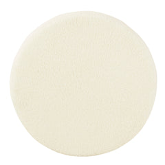 Loni Round Storage Ottoman, 19 Inch Beige Faux Sheepskin, Wood Legs