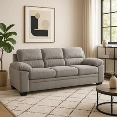 Hugh 80 Inch Sofa, Gray Polyester, Soft Foam Cushioned, Solid Wood Frame