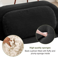 82'' L-shaped sofa in softCorduroy Fabric fabric modular design multiple combinations curved armrests no assembly required high-resilience sponge suitable for living rooms rest areas bedroom,Black