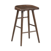 Brown Finish Bar Stools Set of 2 Saddle Seat Sturdy Wood Frame Furniture Classic Aesthetic Ergonomic Design Pub Height Stools