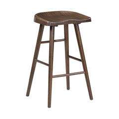 Brown Finish Bar Stools Set of 2 Saddle Seat Sturdy Wood Frame Furniture Classic Aesthetic Ergonomic Design Pub Height Stools