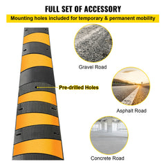 2pcs 6 Feet Rubber Driveway Modular Heavy Duty Speed 72.4 x 12 x 2.4 Inch Cable Protector Ramp for Garage Gravel Roads Asphalt Concrete, 2Pack-6Ft-Speed Bump
