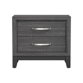 Erica Bedside Nightstand, 2 Drawers Chrome Bar Handles, Gray Wood