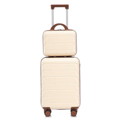 14"/20" 2 pcs/set in ABS Spinner Wheel Luggage, with Combination Lock,14" Cosmetic Case (Beige)