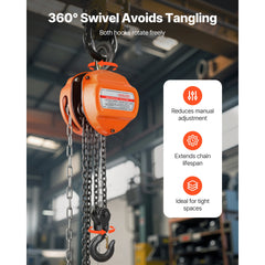 Hand Chain Hoist 6600 lbs Capacity 10 ft Manual Chain Block with G80 Chain