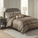 7 Piece Jacquard Comforter Set Brown/Gold King
