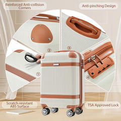 Hardshell Luggage Set 3-Piece, 20 Inch Carry-On Suitcase with Spinner Wheels TSA Lock, Lightweight Durable ABS for Travel Business, Cream