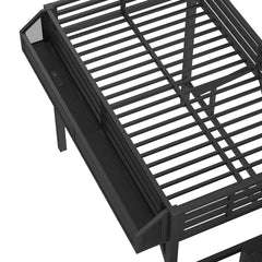 Twin XL Loft Bed with Storage Stairs, Shelves and Built-in Wardrobe, Metal Loft Bed Frame with USB Ports and LED Lights, Noise-reduced Design, Black
