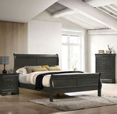 Classic Contemporary Queen Size Bed Gray Louis Phillipe Solidwood 1pc Bed Bedroom Sleigh Bed Furniture