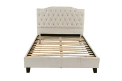 Gorgeous Off-White / Beige Faux Leather Full Size Bed 1pc Bedframe Modern Tufted Upholstered Headboard Bedroom Furniture