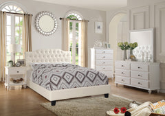 Gorgeous Off-White / Beige Faux Leather Full Size Bed 1pc Bedframe Modern Tufted Upholstered Headboard Bedroom Furniture