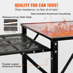 Camping Kitchen Table, One-piece Folding Portable Cook Station with A Carrying Bag, Long Aluminum Camping Table 3 Side Tables, 2 Shelves & A Detachable Sink for Outdoor Picnics, BBQs, Camping