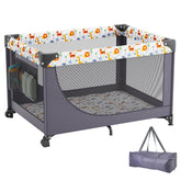 Baby Playpen Quick-Folding Portable Baby Toddler Fence Play Yard & Wheels