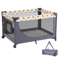 Baby Playpen Quick-Folding Portable Baby Toddler Fence Play Yard & Wheels