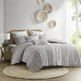 Cotton Printed Comforter Set with Chenille Gray Full/Queen