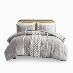 Cotton Printed Comforter Set with Chenille Gray Full/Queen