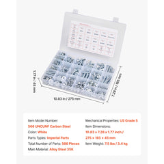 566 Pcs Bolts Nuts Assortment Kit Imperial Alloy Steel for Furniture