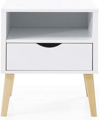 Mid-Century Modern Jeff Night Stand, End Table Bed Room Accent Side Table, White