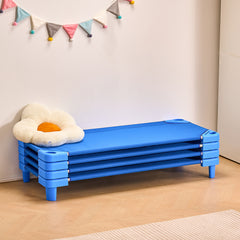 Stackable Kiddie Cot, Pack of 4, Portable Toddler Nap Cots, Standard Size 52" L x 23" W Daycare Cots for Kids, Preschool Classroom Daycare Beds for Sleeping, Resting, Naptime, Blue