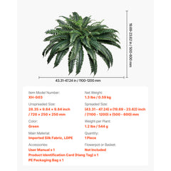 Artificial Ferns 1Pcs, 47 Inch Artificial Boston Ferns Plants, Faux Fern with 88 Branches, Artificial Plants Large for Outdoors/Indoor Home, Office,Garden (Flowerpot Unincluded)