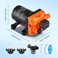Water Diaphragm Pump, 12V DC, 3.5 GPM Flow, 55 PSI Rated Pressure (40-80 PSI Adjustable), 1/2" MNPT Self Priming Sprayer Pump with Pressure Switch for RV Camper Marine Boat Lawn, FCC Certified
