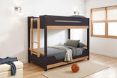 Contemporary Style Twin Over Twin Bunk Bed Attached Side Ladder Insert An d Lock Joint Purple Mauve/Natural Finish Bedroom Furniture