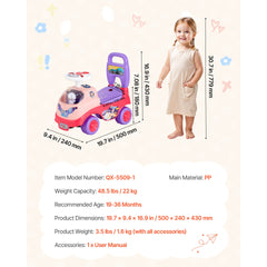 Ride On Toddler Push Car, Push Car for Toddler 19 to 36 Months, Kids Ride On Toy with Horn & Music, 48.5 lbs Load Capacity, Under-seat Storage, Foot-to-Floor Walker for Toddlers Boys Girls, Pink