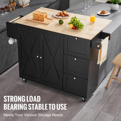 Kitchen Island Cart Rolling Storage Cabinet on Wheel with Drawer & Shelves