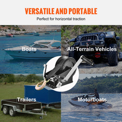 Hand Winch, 3500 lbs Pulling Capacity, Boat Trailer Winch Heavy Duty Rope Crank with 33 ft Polyester Strap and Two-Way Ratchet, Manual Operated Hand Crank Winch for Trailer, Boat or ATV Towing