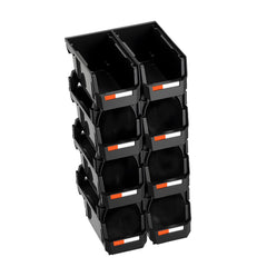 Plastic Stackable Storage Bins, 10.9 x 5.5 x 5.1 inch (8 Pack), Plastic Containers for Organizing and Storage Bins for Closet, Garage, Small Parts, Office Supplies and Other Accessories, Black