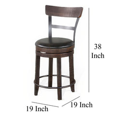 Flint Swivel Counter Stool Chair Set of 2, Black Faux Leather, Brown