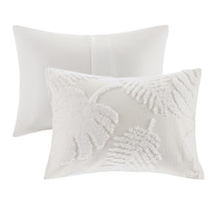 3 Piece Tufted Cotton Chenille Palm Comforter Set Off-White Full/Queen