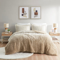 King/Cal King Ombre Shaggy Long Fur Comforter Mini Set