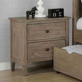 Wire-Brushed Warm Gray 1pc Nightstand Bedside Table Round Pull Knobs Bedroom Furniture