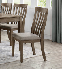 Dining Room Furniture Side Chairs 2pc Set Wire Brushed Brown Finish Vertical Slat Back Design Wooden Chairs Set