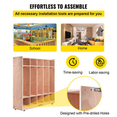 Preschool Cubby Lockers 5-Section Plywood Birch Coat Locker 15MM Thickness Kids Locker for Home 48.4 Inch High Durable Classroom Lockers for Toddlers and Kids Commercial or Personal Use