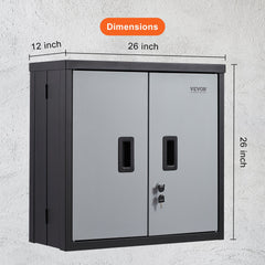 Foldable Wall Cabinet, Metal Garage Cabinet Wall Mounted 26" Small Cabinet 240 LBS Loading Capacity Adjustable Shelf Magnetic Door File Locker for Garage Office Home Black