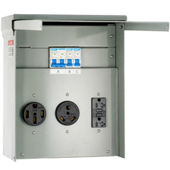 Temporary Power Outlet Panel, 125/250V, RV Power Outlet Box with a 20/30/50 Amp Receptacle Installed, NEMA 14-50R / NEMA TT-30R / 15A GFCI for RV Camper Trailer Motorhome, Tested to UL Standards