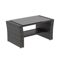 4-Piece Wicker Patio Conversation Set with Glass Table and Blue Cushions
