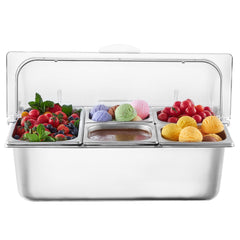 Countertop Food Serving Display Container 5 Pan Condiment Dispenser with Lid