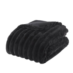 3 PCS King Ultrasoft Faux Fur Ribbed Comforter Set Black